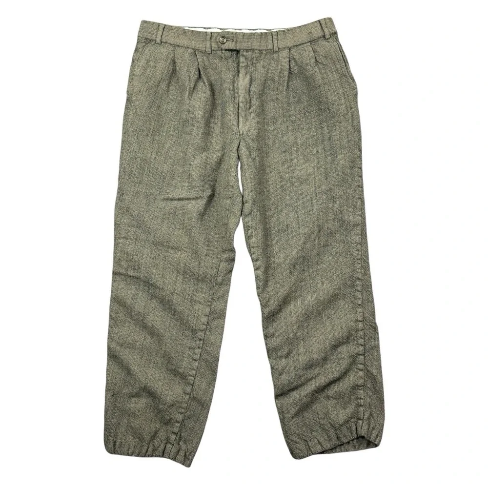 Vintage Ralph Lauren Dress Pants Men's 34x25 Brown Wool‎ Blend Pleated Cropped